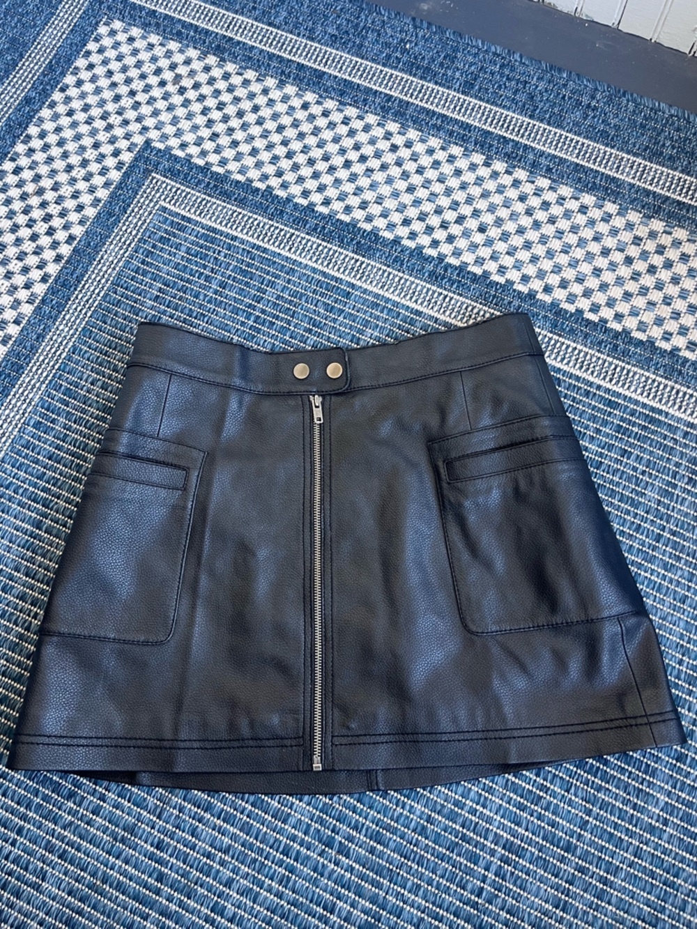 Free People Black Vegan Leather Front-Zip Mini Skirt